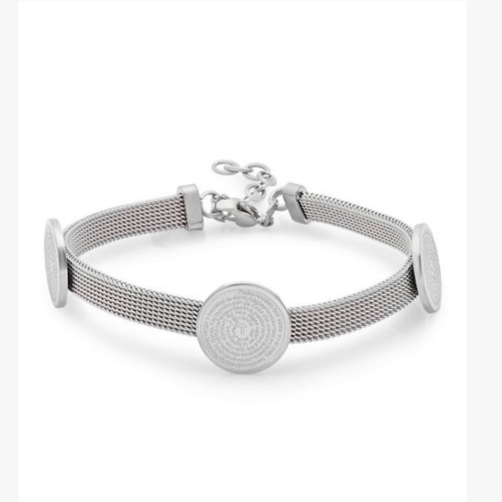 NEW• Our Father Stainless Steel Mesh Triple Charm Bracelet